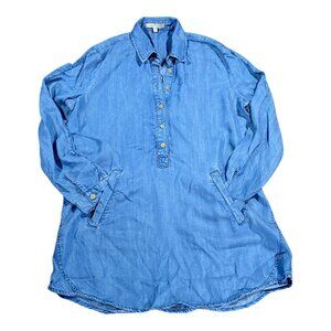 Joan Vass Top Womens S Blue Chambray Tunic Tencel Shirt Casual Everyday Boho